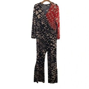 G.I.L.I. Got It Love It Black Red Patterned‎ Jumpsuit Womens Large Long Sleeve